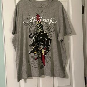 Ed Hardy Gray T-Shirt with Panther Graphic